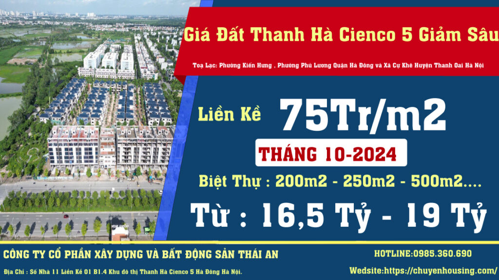 giá đất thanh hà cienco 5 giảm sâu